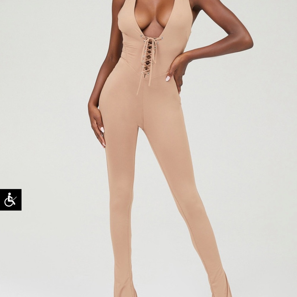 Taupe jersey laced jumpsuit